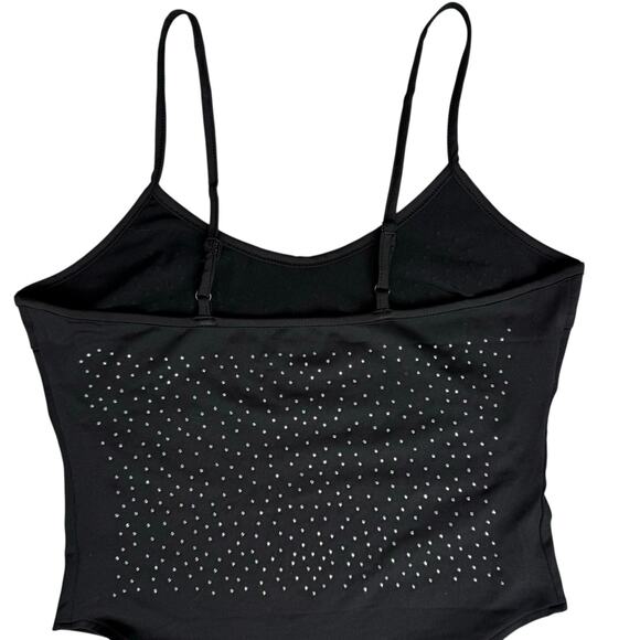 New Black Crystal Sparkle Bodysuit Tank Large Party Club NYE Glam Holiday Bling - Picture 10 of 15